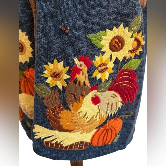 Vintage Tiara International Rooster Sunflower Blue Sleeveless Vest Size Large - Picture 4 of 13